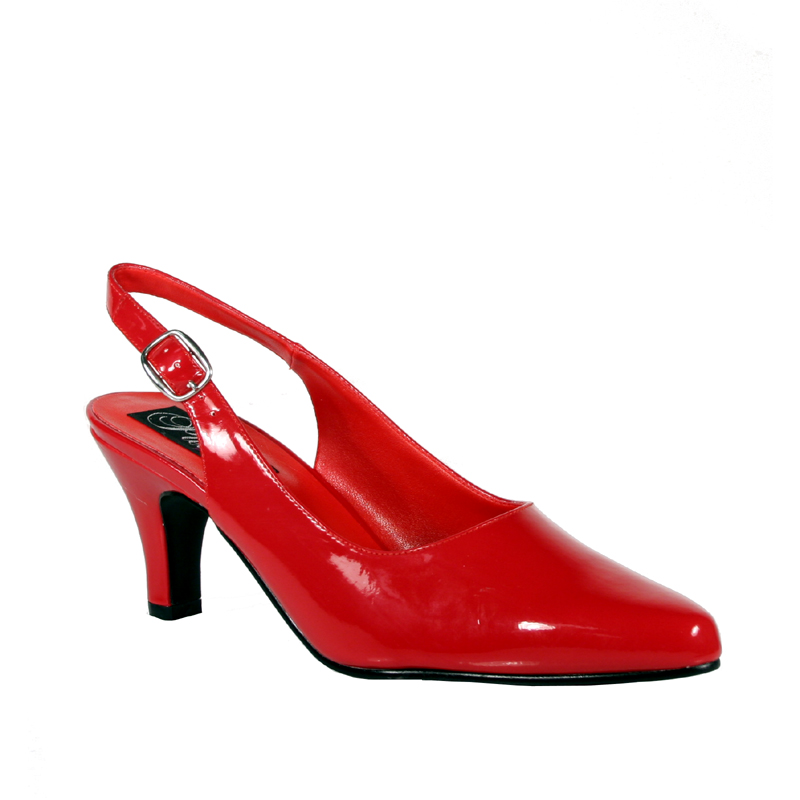 CLEARANCE DIVINE-317W *3" Block Heel Slingback Pump Red Patent